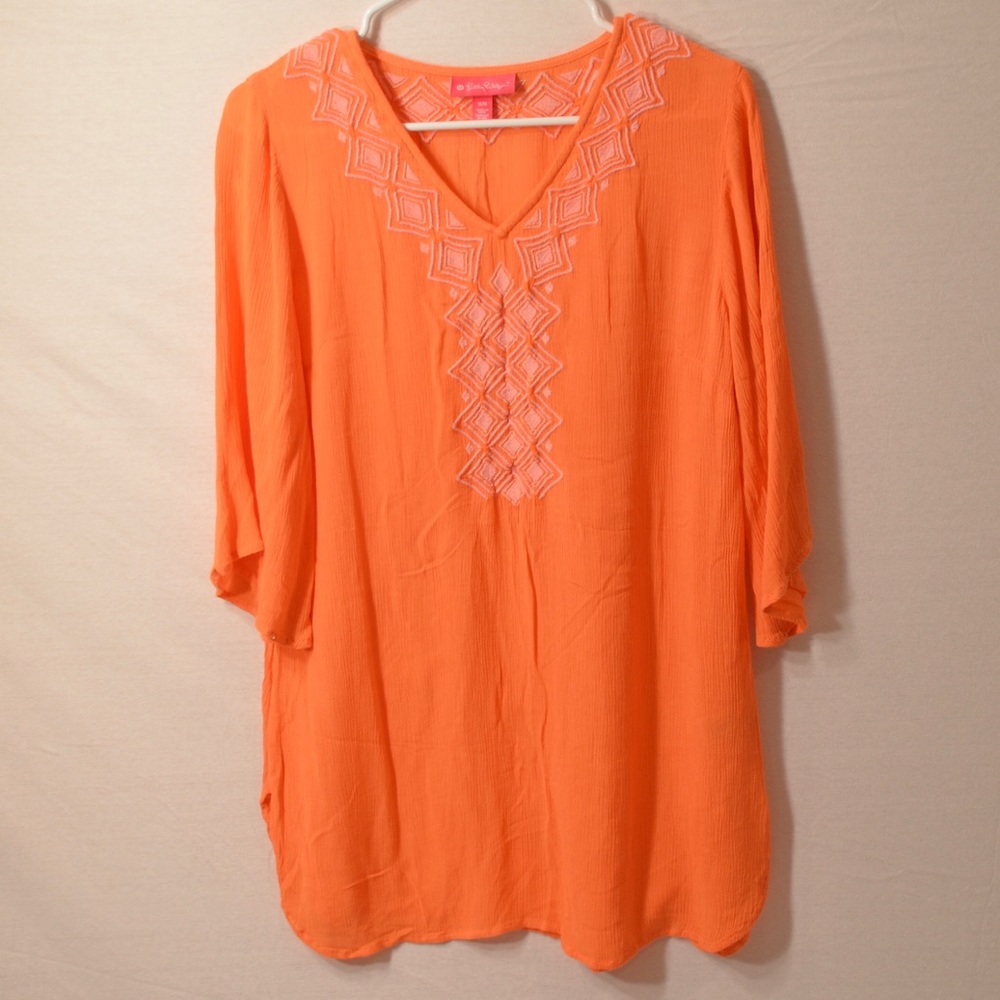 Lilly for Target Embroidered Cover Up, Coral - Picture 2 of 7